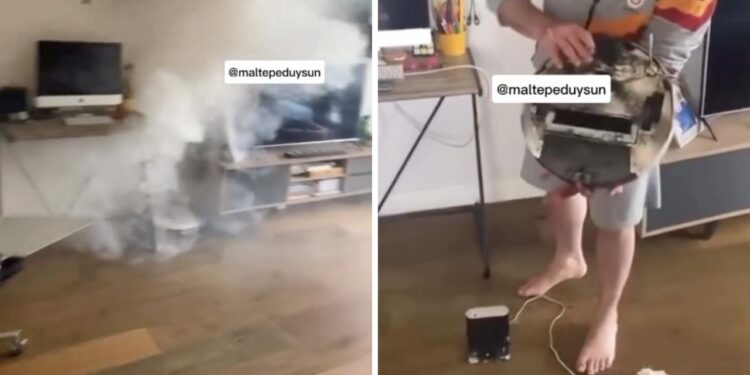 Robot süpürge herkes uykudayken aniden cayır cayır yandı – video Robot süpürge herkes uykudayken aniden cayır cayır yandı – video